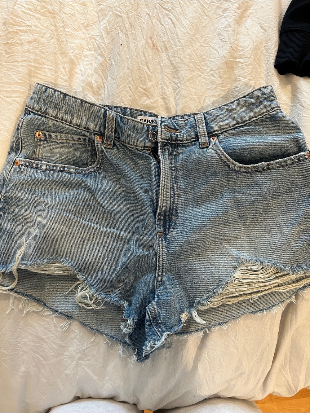 Garage Distressed Medium Blue Denim Cutoff Shorts